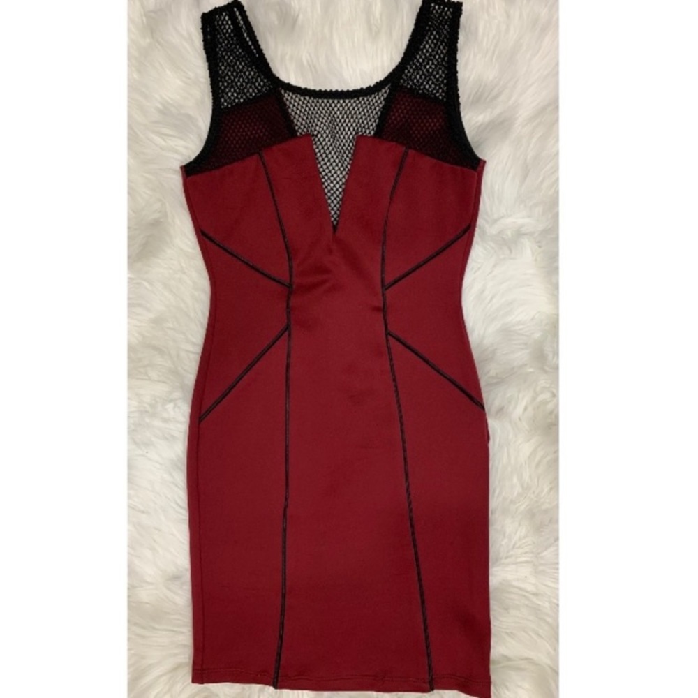 Sarah La maroon bodycon mesh dress